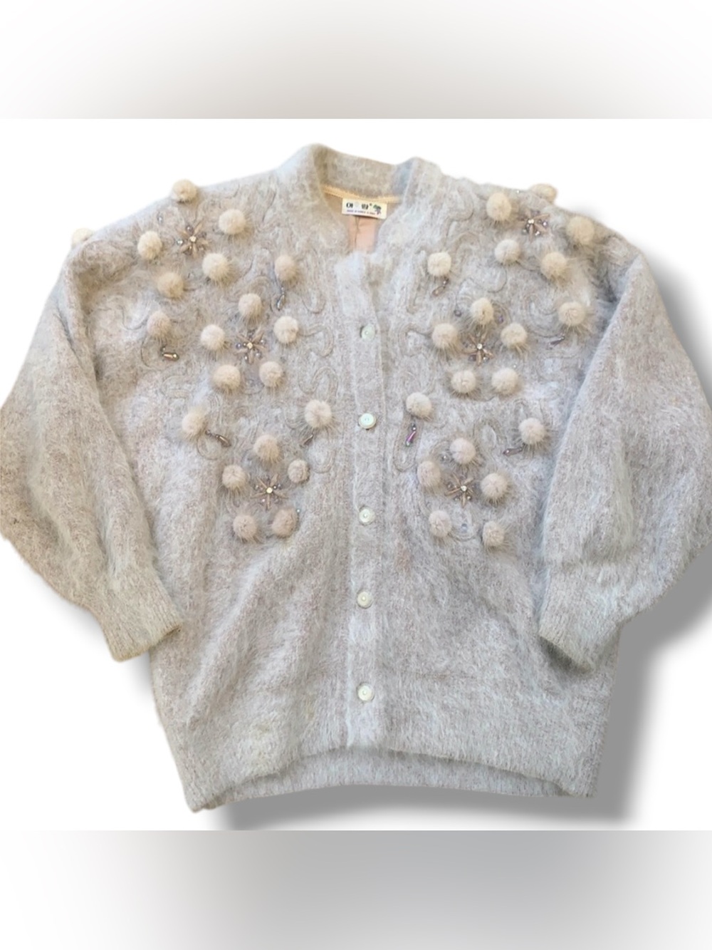 Vintage A-RAM Korea 80% Angora Crystal Embellished Cardigan Sweater XL RARE $595